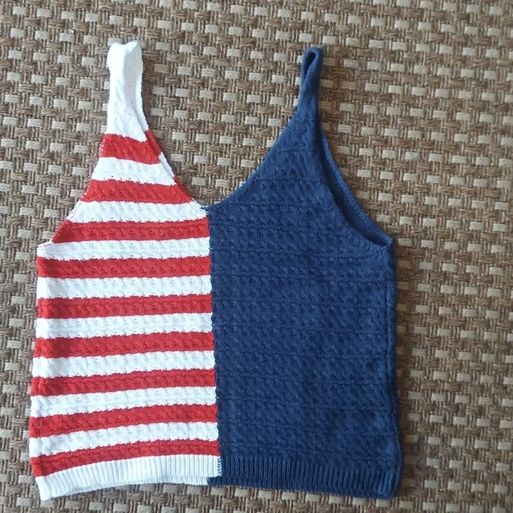 Moon & Madison Red, White and Blue American Flag Knit Sleeveless Tank - Picture 3 of 3